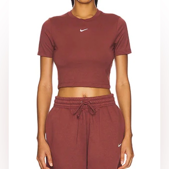 NIKE ESSENTIAL SLIM CROP TOP IN RED SEPIA & WHITE - Picture 1 of 6